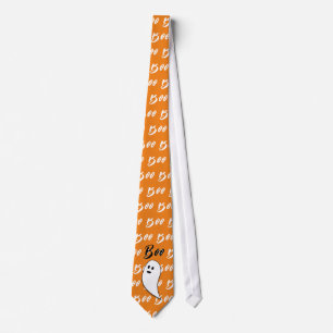 Corbata Día de brujas fantasma negro blanco naranja boo