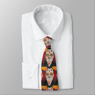 Corbata Día de la Calavera del Azúcar Muerta con Corazones