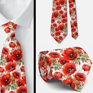 Corbata Día de Recuerdo Poppies Rojos Cuello Floral de ama