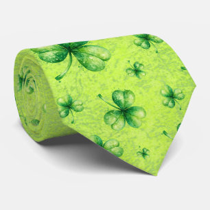 Corbata Día de San Patricio Acuarela Trébol de cuatro hoja