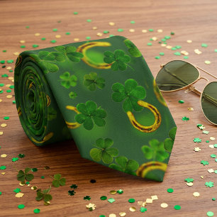 Corbata Día de San Patricio Chica Afortunada Verde y Oro T