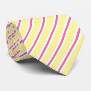 Corbata Diagonal amarilla, rosa y blanca a rayas