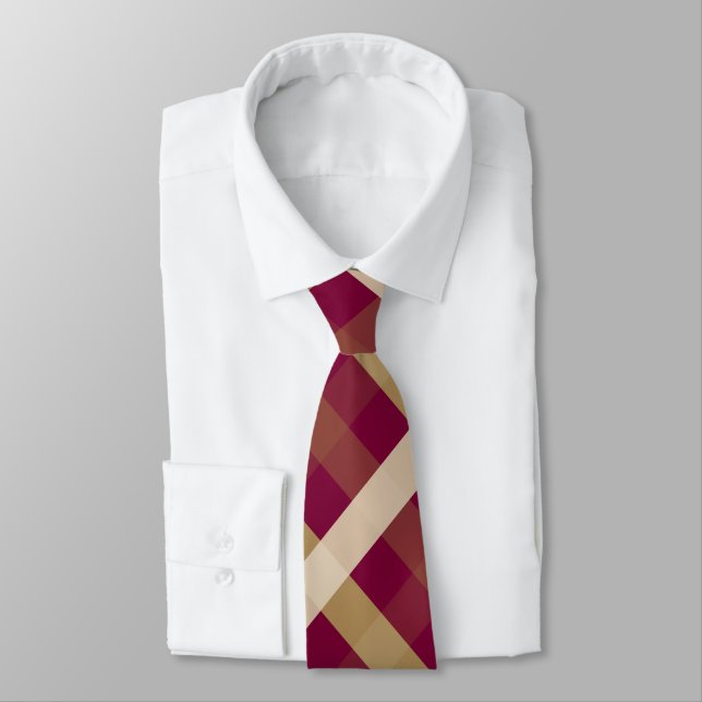 Corbata Diagonal Gingham en Borgoña, Beige, Cream (Atado)