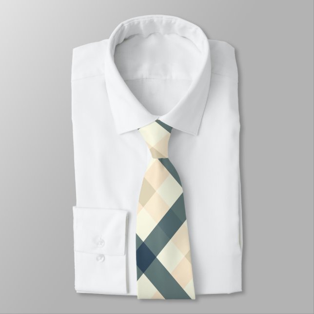 Corbata Diagonal Gingham en crema y gris pizarra (Atado)