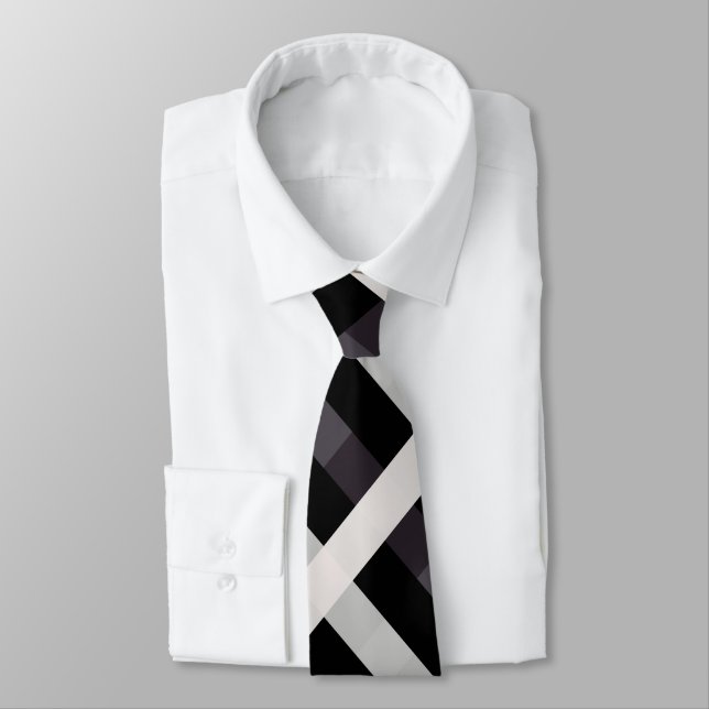 Corbata Diagonal Gingham en negro, marina oscura, gris cla (Atado)
