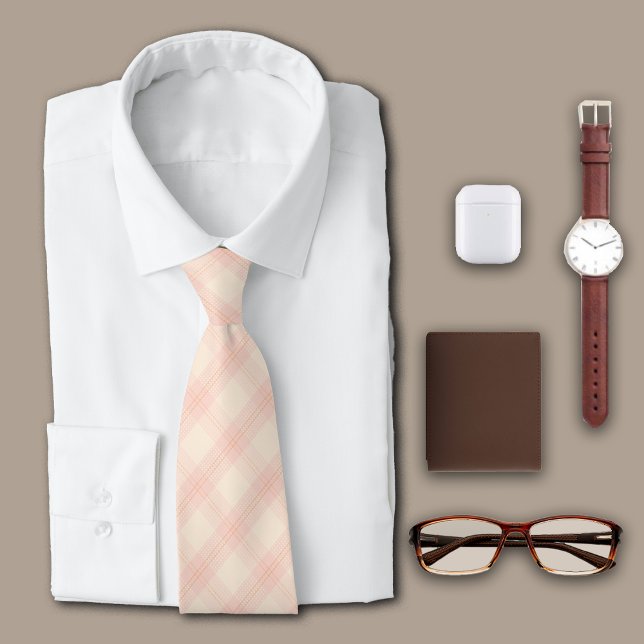 Corbata Diagonal Plaid Pink Simple Personalización Inicial (Subido por el creador)