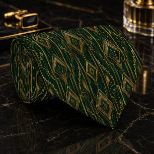 Corbata Diamante Art Déco de color verde esmeralda y dorad