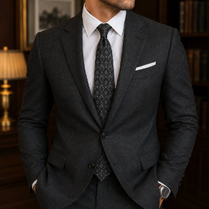 Corbata Diamante Geométrico Negro Carbón