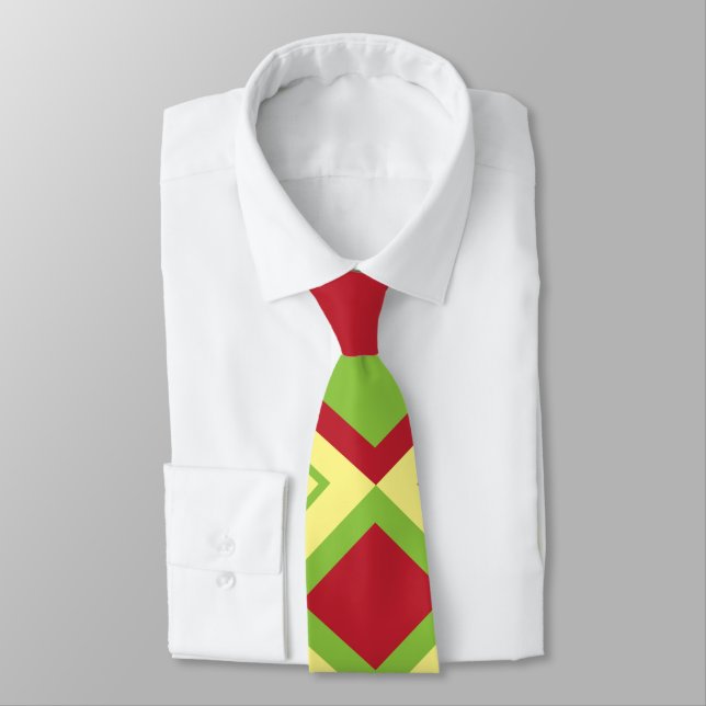 Corbata Diamante Geométrico Rojo Verde  (Atado)
