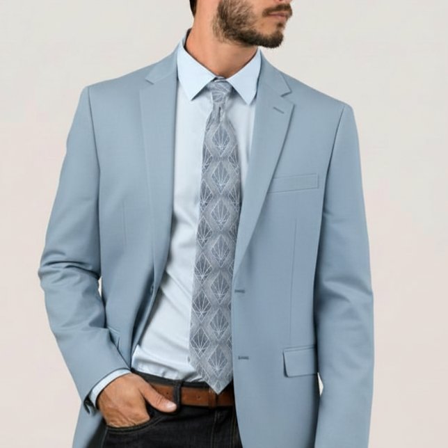 Corbata Diamantes blancos azul grisáceo patrón Art Deco (Subido por el creador)