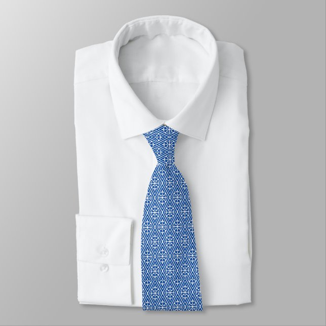 Corbata Diamantes de Damasco medieval, azul cobalto (Atado)