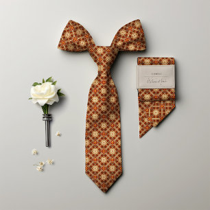 Corbata Diamantes de rombo de naranja quemada florales vin