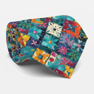 Corbata Diamantes Geométricos Y Gemas Floral Verde Azul