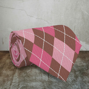 Corbata Diamantes rosas y marrones: Argyle con puntadas