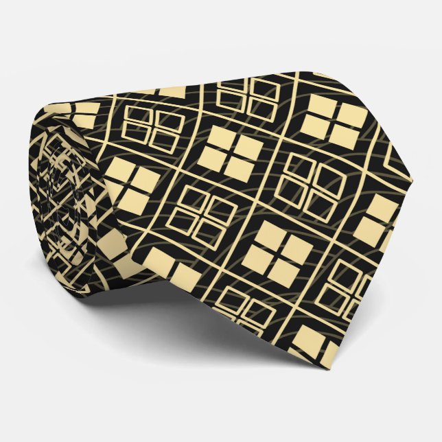 Corbata Diamond and Wave Pattern Gold Black (Enrollado)