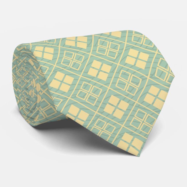 Corbata Diamond and Wave Pattern Gold Cyan (Enrollado)