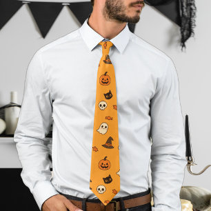 Corbata Dibujo Adorable de Halloween – Calabazas, Fantasma