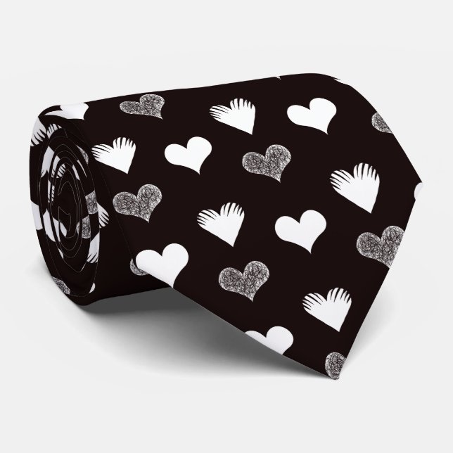 Corbata Dibujo de corazones blancos y negros - Diversidad  (Enrollado)