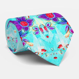 Corbata Dibujo de Flor Morada de Niña Bonita sobre Azul Ac