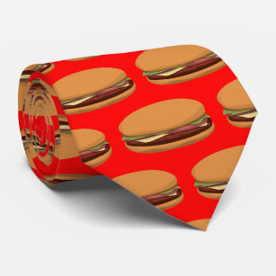 Corbata Dibujo de la hamburguesa en fondo rojo
