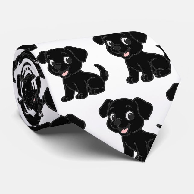 Corbata Dibujo de Labrador Negro Sentado (Enrollado)