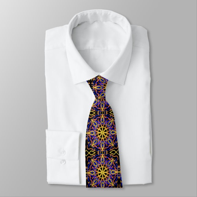 Corbata Dibujo mecánico amarillo morado Naranja azul (Atado)