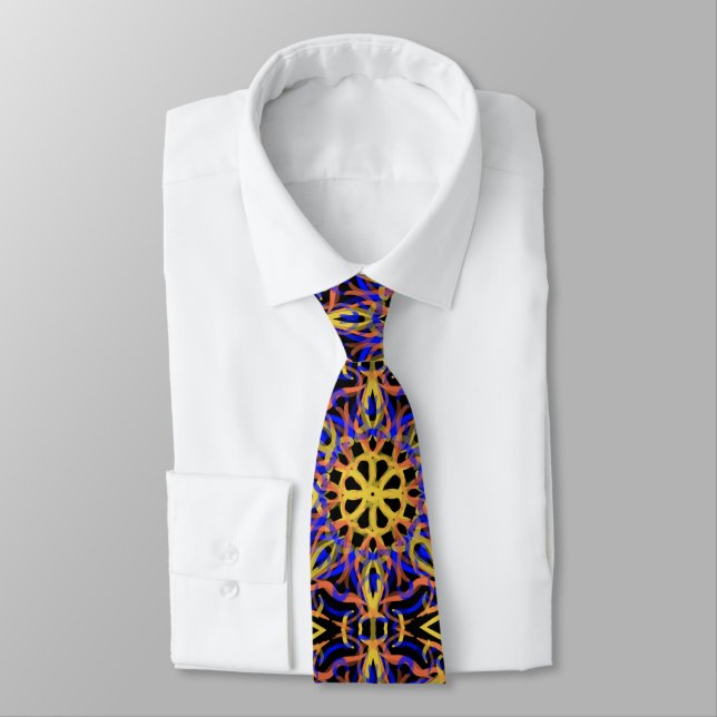 Corbata Dibujo mecánico amarillo morado Naranja azul (Atado)