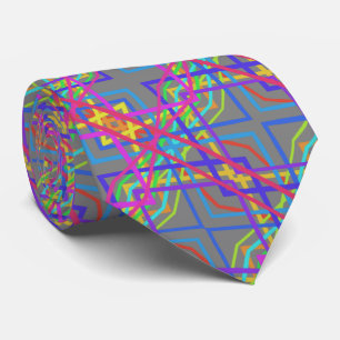Corbata Dibujo Mecánico de Colores de Arcoíris en Gris