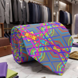 Corbata Dibujo Mecánico de Colores de Arcoíris en Gris