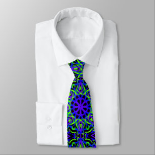 Corbata Dibujo mecánico negro azul púrpura lima verde