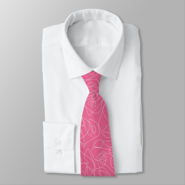 Corbata Dibujos abstractos blancos sobre fondo rosa (Atado)