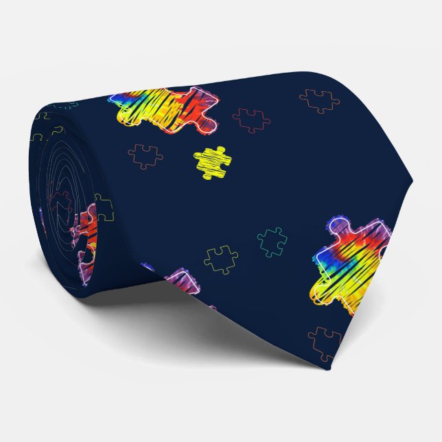 Corbata Dibujos modernos de rompecabezas para la concienci (Enrollado)