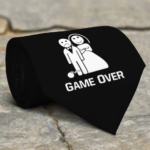 Corbata Dicho divertido de boda Game Over en negro y blanc