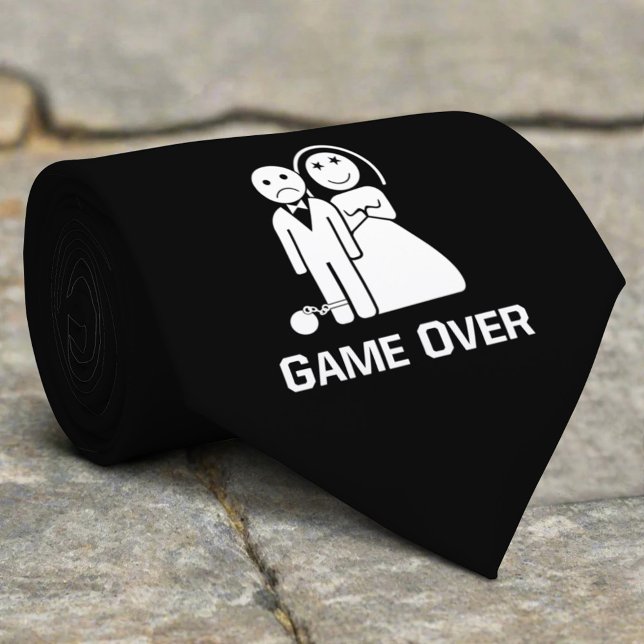 Corbata Dicho divertido de boda Game Over en negro y blanc (Subido por el creador)