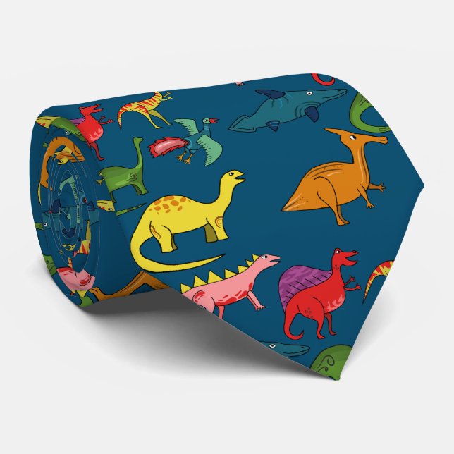 Corbata Dinosaurios Arcoíris Azules (Enrollado)