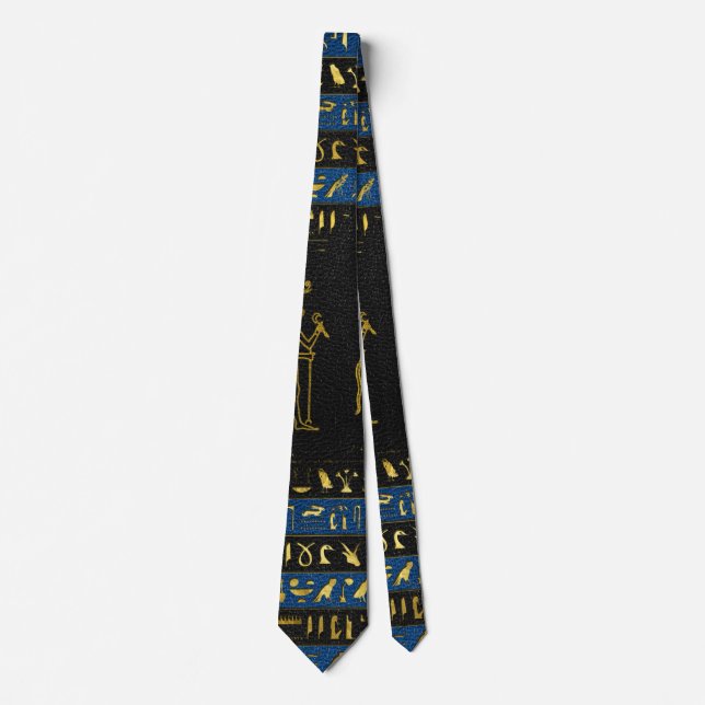 Corbata Dioses egipcios de oro e hieroglyphics en el cuero (Anverso)