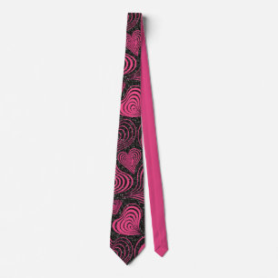 Corbata Diseño abstracto de corazón glam negro rosa
