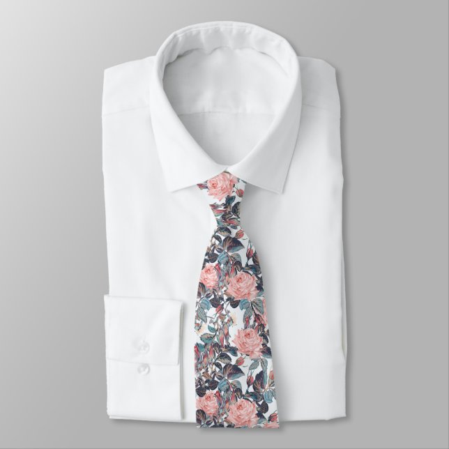 Corbata Diseño abstracto de rosa melocotón (Atado)