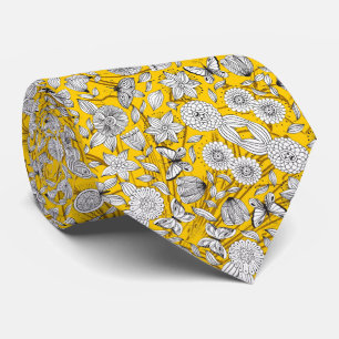 Corbata Diseño abstracto floral amarillo blanco