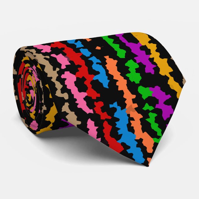 Corbata Diseño abstracto irregular colorido negro (Enrollado)