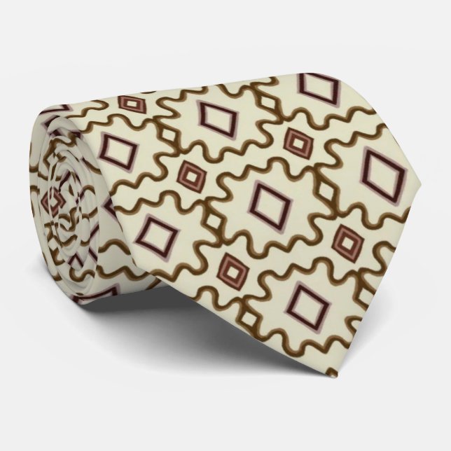 Corbata Diseño Antiguo Español Marrón Crema (Enrollado)