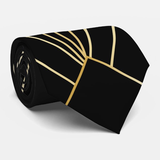 Corbata Diseño Art Déco Negro (Enrollado)