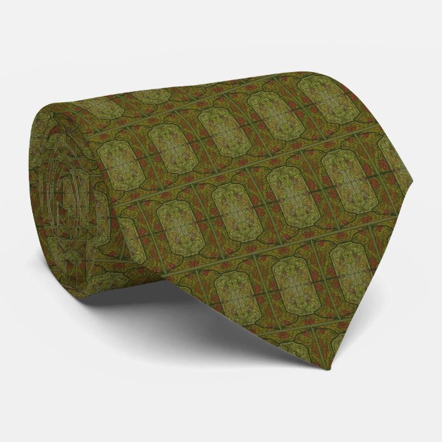 Corbata Diseño artístico de vidrio con manchas verdes flor (Enrollado)