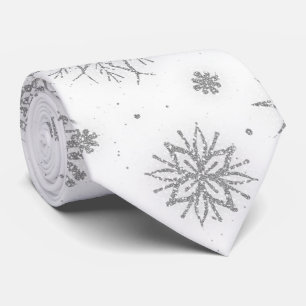 Corbata Diseño blanco de copos de nieve de plata