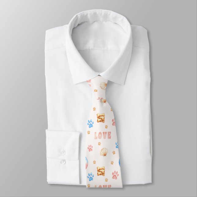 Corbata Diseño de acuarela "LOVE" con pinturas de perros (Atado)