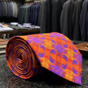 Corbata Diseño de arte gráfico abstracto naranja púrpura y