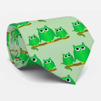 Corbata Diseño de búhos verdes con fondo de cualquier colo