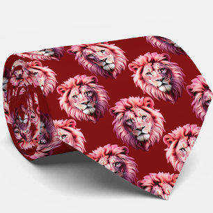 Corbata Diseño de cabeza de león rosa granate