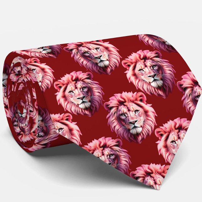Corbata Diseño de cabeza de león rosa granate (Subido por el creador)