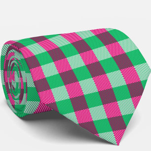 Corbata Diseño de cheques de Gingham verde rosa